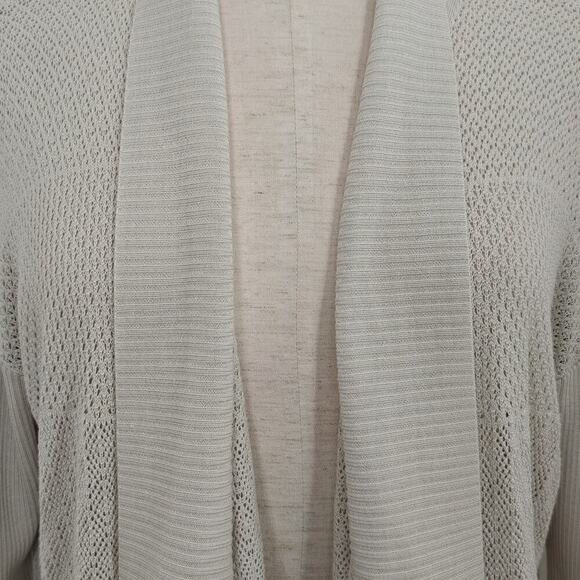 EILEEN FISHER Waterfall Open Front Cardigan Sweater Large Cream Open Knit Silk - Picture 3 of 8